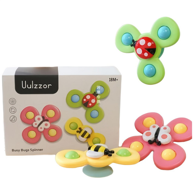 Uulzzor 萌趣昆蟲吸盤轉轉樂 兒童餐桌洗澡玩具 指尖旋轉陀螺, Multicolor, 1個