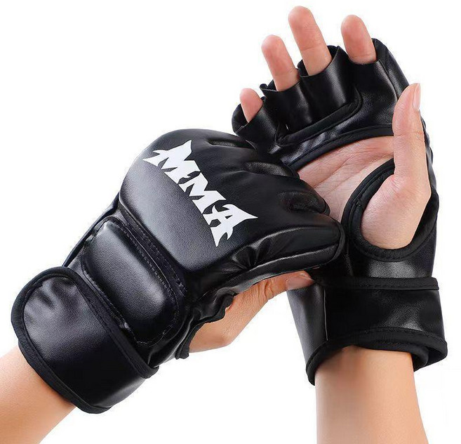 成人半指拳擊手套 虎爪造型 搏擊格鬥訓練用, 1個, 黑色半指MMA, 黑色