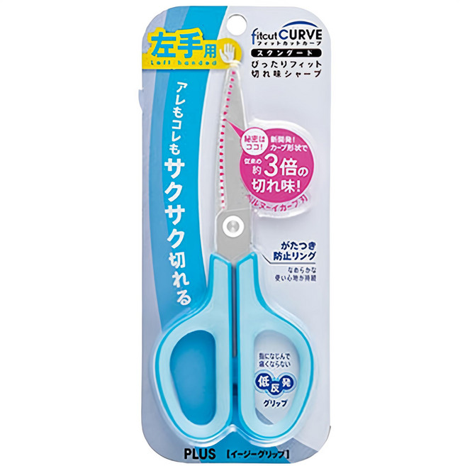 PLUS 普樂士 30度弧線剪刀 SC-175SL-AB (左手專用) 省力 安全 圓形尖端 不鏽鋼, 藍色, 1支