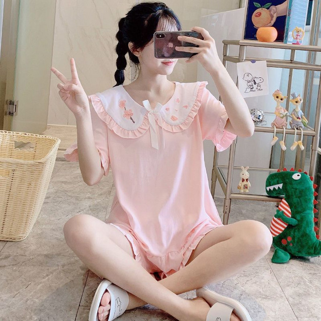 睡衣女純棉短袖薄款可愛鳳梨公主風兩件套裝大尺碼綿綢家居服睡衣女純棉短袖薄款可愛鳳梨公主風兩件套裝大尺碼綿綢家居服
