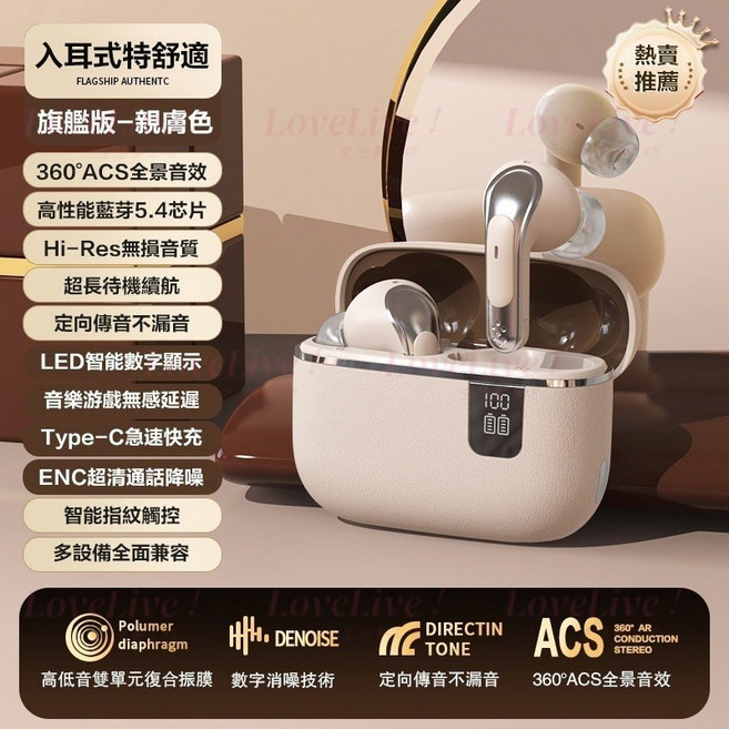 無線藍芽耳機 AI降噪 復古相機造型 入耳式 重低音 運動, 旗艦版氣質膚【入耳式+久戴不痛超長續航】, 膚