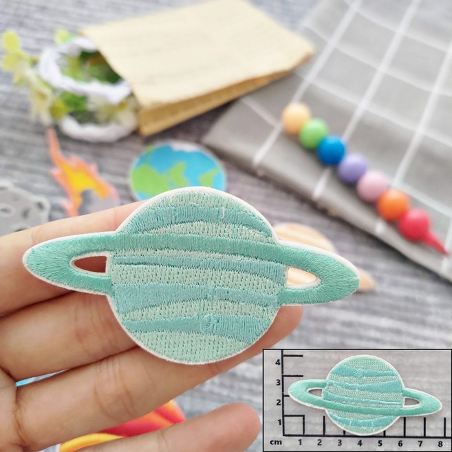 皮卡布 免熨燙 刺繡布貼 星球 太空人, 1個, 天王星,513L超黏貼紙(可直接黏包包、帽子)
