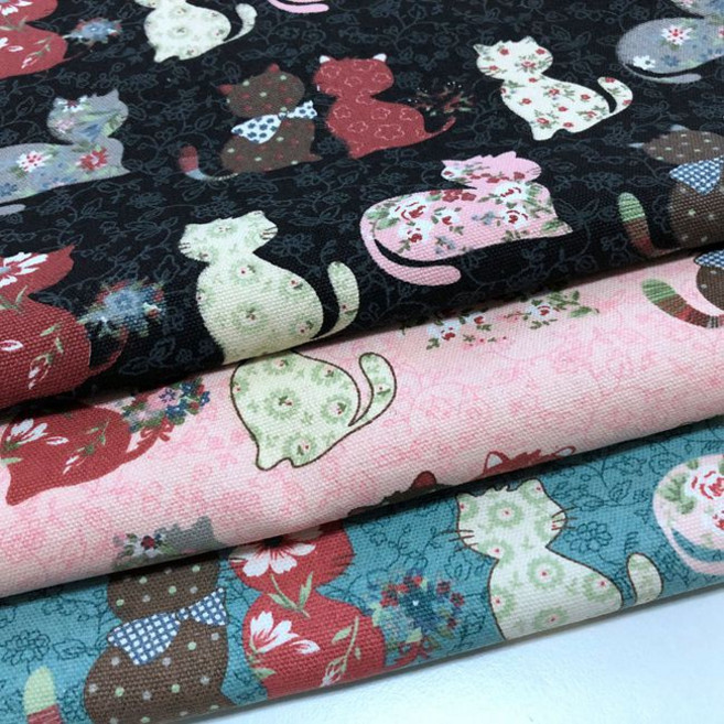 剪影花貓純棉厚帆布印花 布料 幅寬147cm, 1個, 粉色/幅寬147*1碼, 粉色