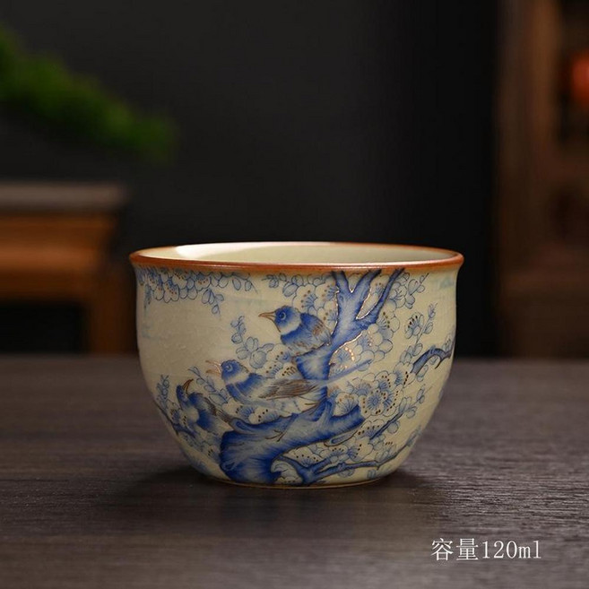 汝窯琺瑯彩開片主人杯茶杯 陶瓷禮品, 藍鳥缸杯120ml 80 - 170ml, 1個