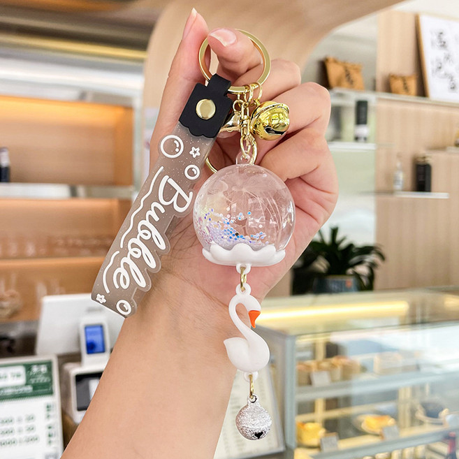 創意入油風鈴漂浮鑰匙扣掛飾 精緻女生包包掛件, 入油風鈴花-白色