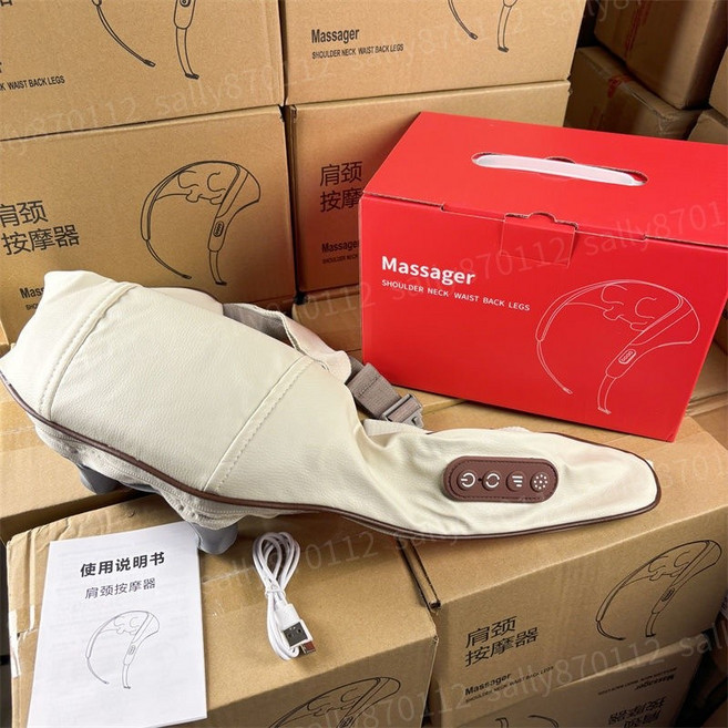 8D肩頸按摩器 頸部揉捏 多功能按摩儀, 升級米咖色-多檔位仿生夾柔(禮盒裝寄出), 升級米咖色, 多檔位仿生夾柔