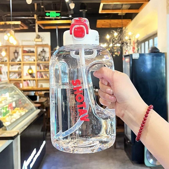 SHOTAV 運動健身大容量水壺 2000ml 便攜耐用塑料水杯, 月光白, 1個