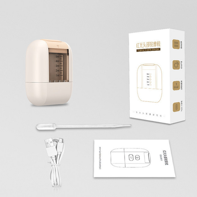 頭部電動上藥器 震動精油導入 紅光護理 頭皮按摩梳, 白色, N/A
