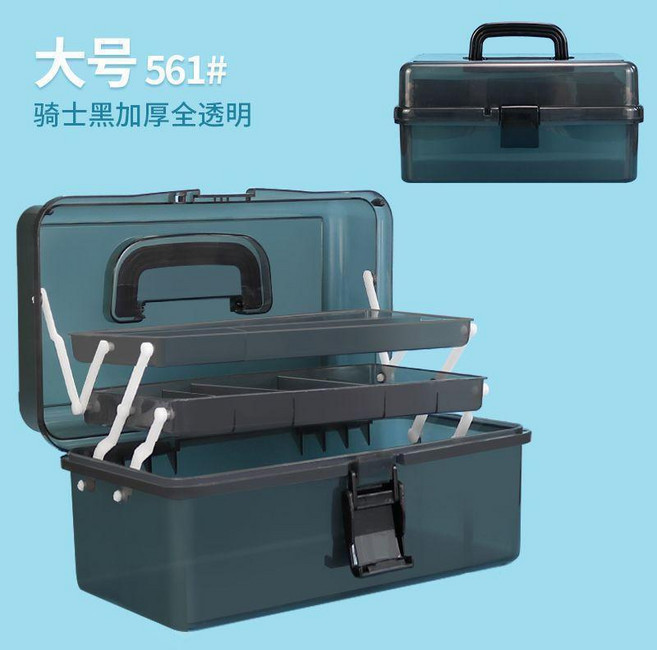 三層美術生專用收納盒工具箱, 1個, 騎士黑, 加厚三層