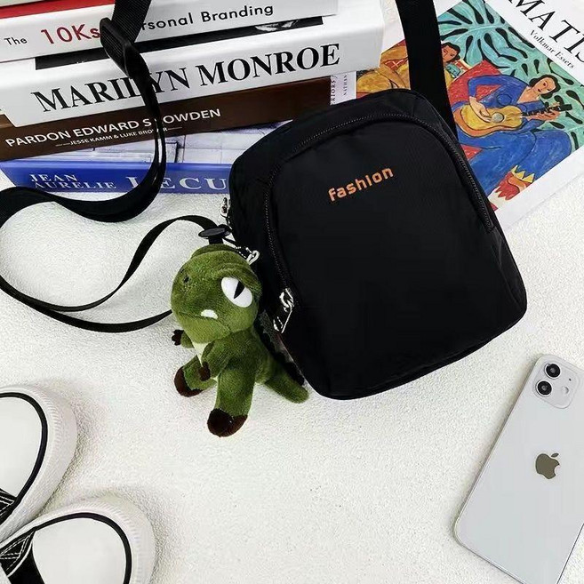 小挎包簡約百搭小挎包休閒輕便, 橘色帶恐龍掛件