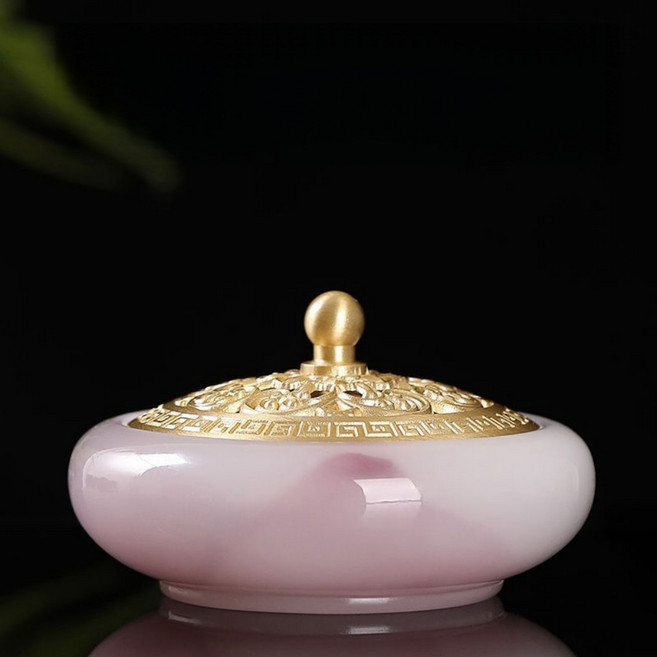 琉璃玉石環香爐 家用室內沉香檀香薰香爐 湘妃粉 直徑11cm, 1個