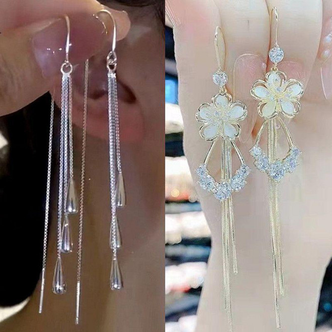 氣質長款水滴流蘇耳線女耳環耳飾