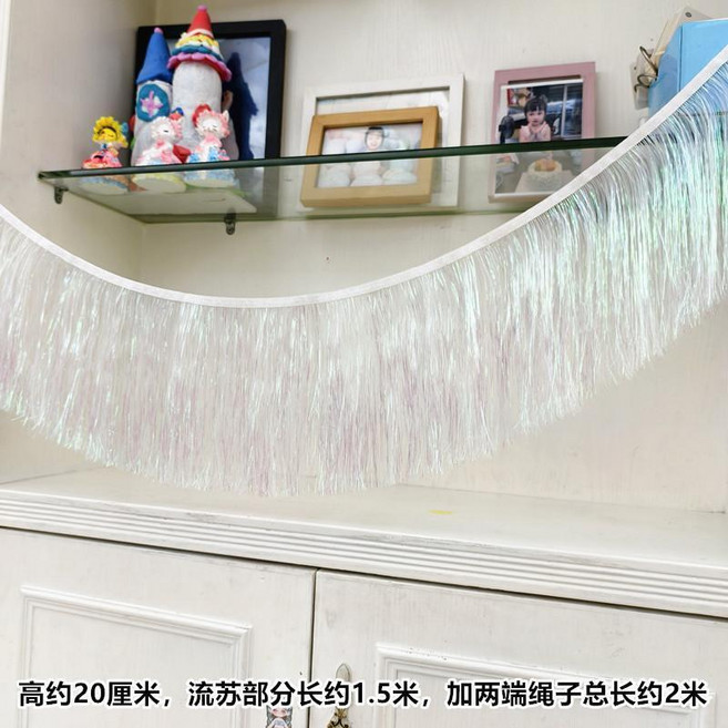 加密雨絲簾 流蘇拉花 派對背景牆裝飾 場景佈置掛飾, 1個, 炫彩透明粉