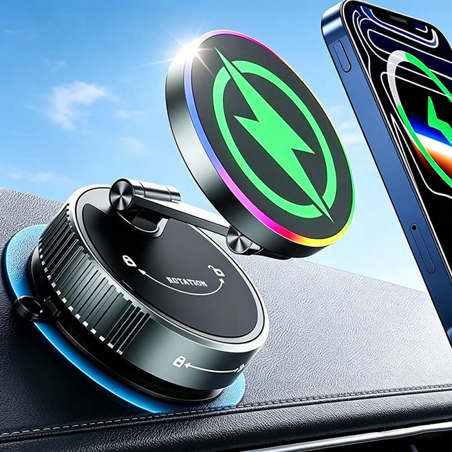 15W 無線充電手機支架 360度旋轉, Qi2車用15W磁吸無線充電支架 Magsafe 無線充電器 磁吸支架 無綫充手機架 黑色 ly795, 1個