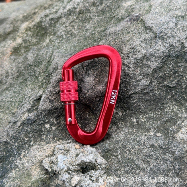 登山扣鋁合金d型安全扣掛鉤12KN戶外吊床露營必備神器彈簧扣, 1個, 紅色