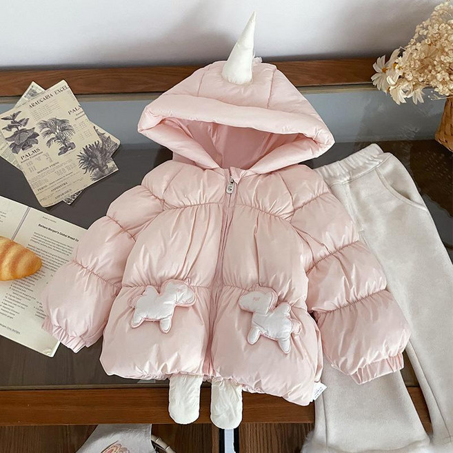 儿童羽绒服 冬季新款连帽卡通独角兽