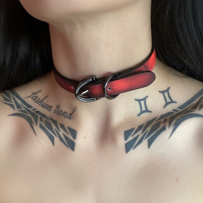 變色軟皮革頸鍊 choker, 1條 - 溫感項圈 - 紅色, 1個