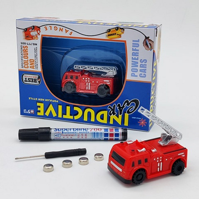 畫線感應工程車玩具 兒童益智玩具 激發創造力 安全無毒, 1個, 紅色消防車, 紅色