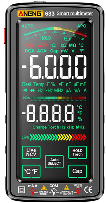 ANENG 682 自動辨識多功能萬用電錶 Type-C充電 彩色大螢幕 數位電表, 1個