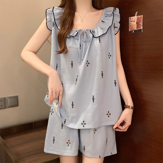 簡約波點背心短褲睡衣女套裝 夏季甜美家居服, 2806#(帶胸墊), L