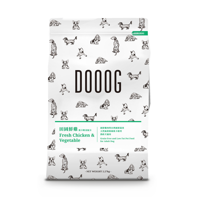 DOOOG 田園鮮雞 新鮮雞肉與台灣新鮮蔬果 天然無穀低敏低卡路里熟齡犬適用, 2.27kg, 1個, DOOOG田園鮮雞