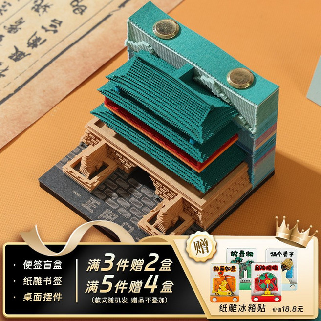 海棠閣 3d立體紙雕便簽 京韻藝術品擺件, 正陽門【便簽】, 1個, 正陽門