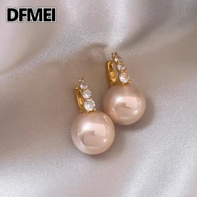 DFMEI 粉色珍珠耳環女輕奢小衆高級感耳扣法式耳飾品