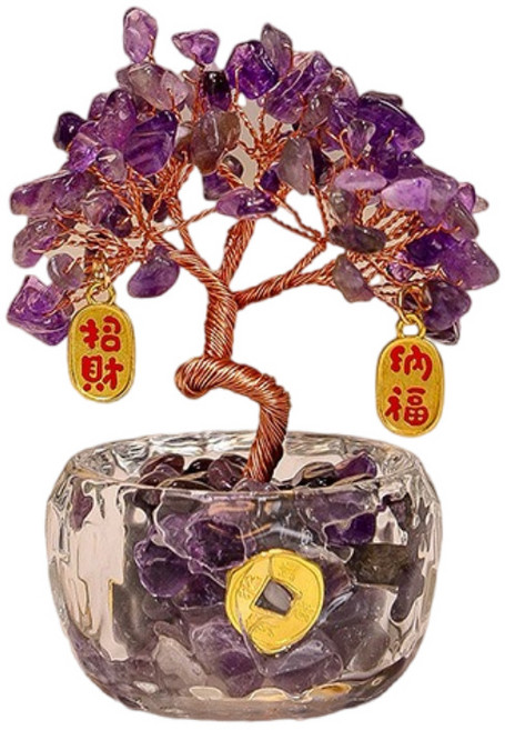 招財樹風水擺件 開運招財納福居家辦公室裝飾品, 紫水晶