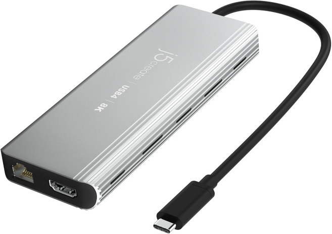 j5create USB4 8K 極速多功能集線器 6合1多功能擴展塢 支援2.5G乙太網路與100W供電 銀色, 1個