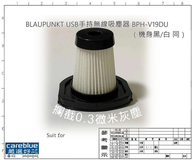 藍寶 BLAUPUNKT USB手持無線吸塵器 濾網 BPH-V19DU BPH-V19DUC 機身, 1只, 耗材