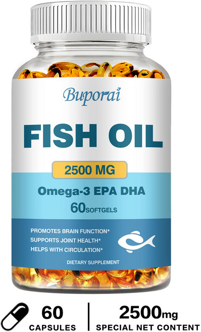 Buporai 魚油軟膠囊 - 2500毫克 Omega-3 EPA DHA 促進腦部功能 支持關節健康 輔助循環, 60組