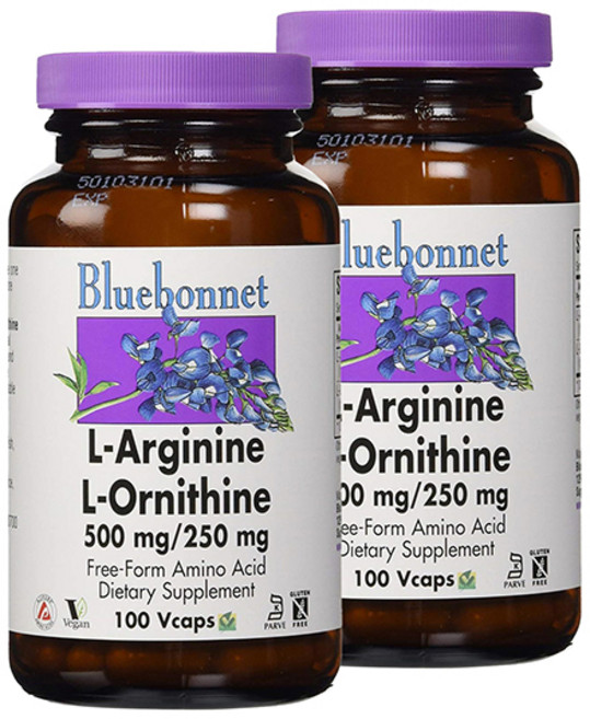 Bluebonnet 左旋精胺酸 500mg&左旋鳥胺酸 250mg植物膠囊, 100顆, 2罐