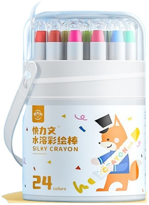 快力文兒童蠟筆油畫棒 不髒手安全可水洗 絲滑旋轉蠟筆 學生繪畫彩色筆, 24色/送筆刷, 1套, 24組