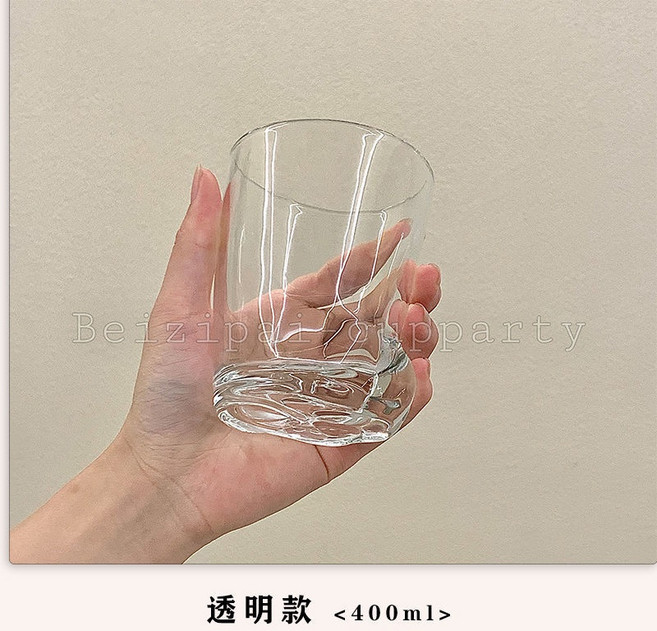 卡通漱口杯 可愛貓爪杯 磨砂玻璃杯 水杯 帶勺子, 透明,可愛貓爪杯400ML, 1個
