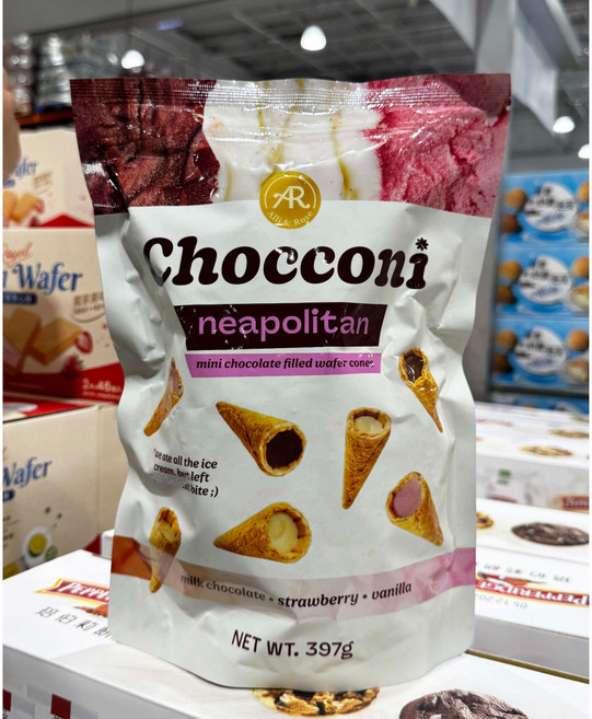 A&R Chocconi Neapolitan 迷你甜筒餅乾 397g, 1個