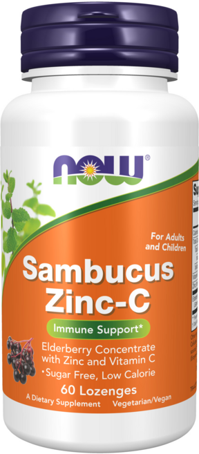 NOW Foods 接骨木莓&鋅&維他命C口含錠, 60顆, 1罐