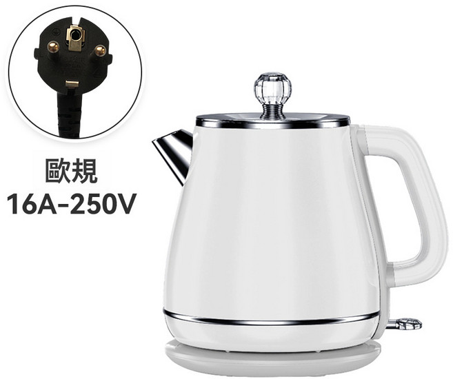 304不鏽鋼電熱水壺家用1.8L雙層智能自動斷電, 白色:需自備轉接頭