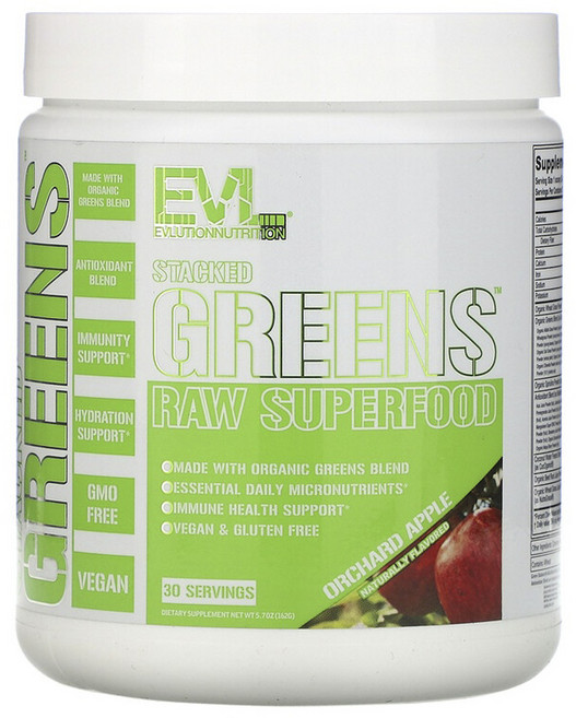 EVLUTIONNUTRITION 綠色超級植物萃取物粉 蘋果口味, 1瓶, 162g