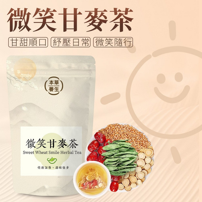 【本草養生】微笑甘麥茶 三角立體茶包 天然麥仔甜香, 1個, 6袋(60入)
