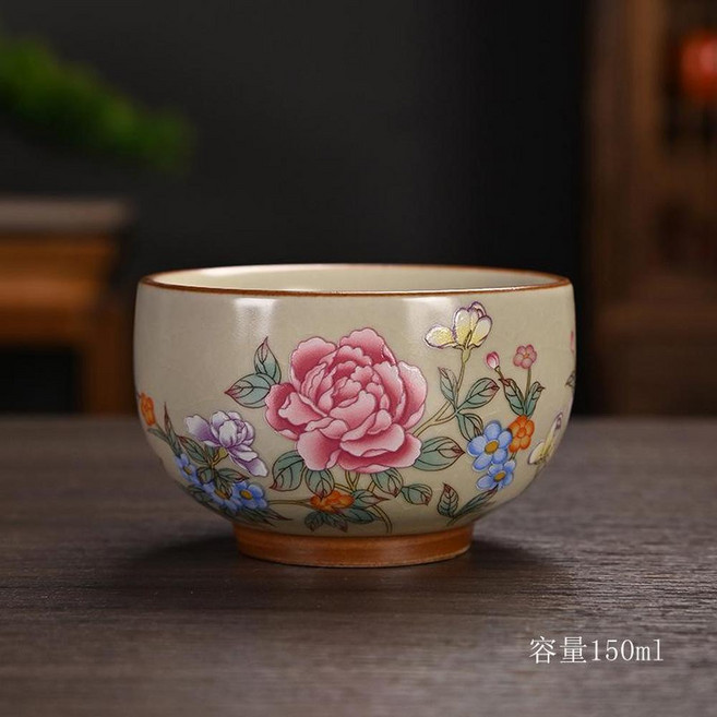 汝窯琺瑯彩開片主人杯茶杯 陶瓷禮品, 玫瑰禪定杯150ml 80 - 170ml, 1個