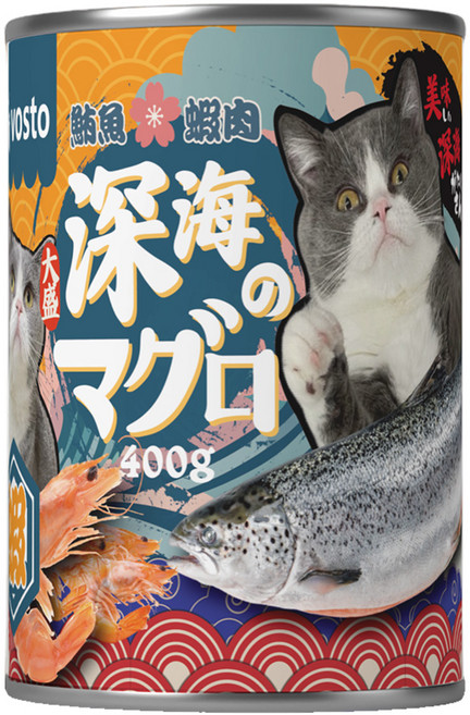 Vosto 大盛深海鮪魚貓罐 多種口味貓咪副食罐, 鮪魚+蝦肉, 400g, 1罐