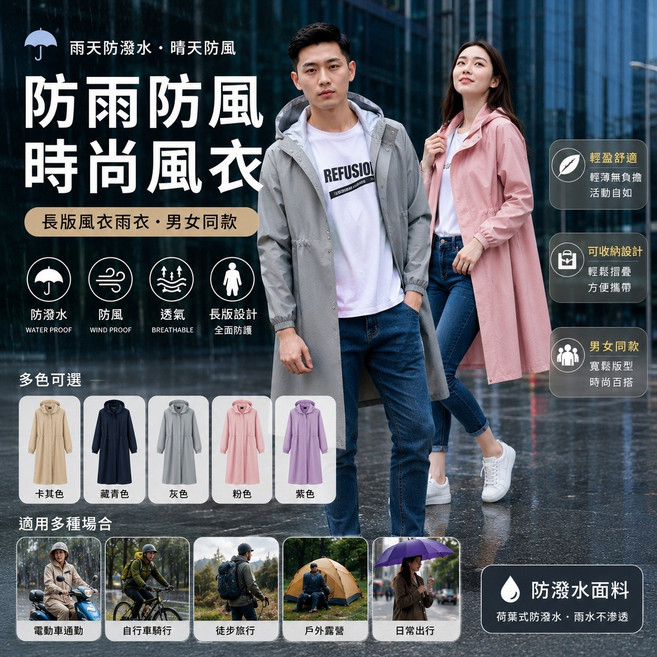 時尚防風雨衣・男女同款