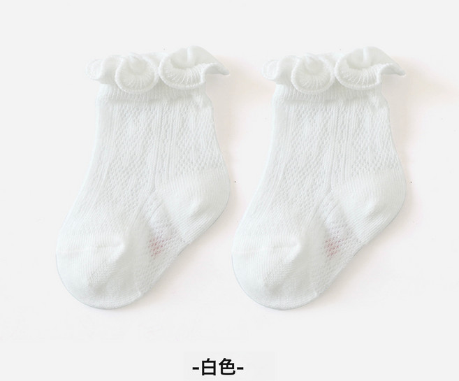 儿童袜子松口不勒袜夏季薄款网眼宝宝婴儿棉袜木耳边童袜女童袜子