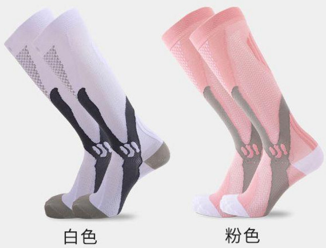 good 襪小腿襪男女專業運動襪戶外騎行健身瘦腿彈力壓縮襪足球襪子, 2雙 白色+粉色 ,中碼 36-40, 1個