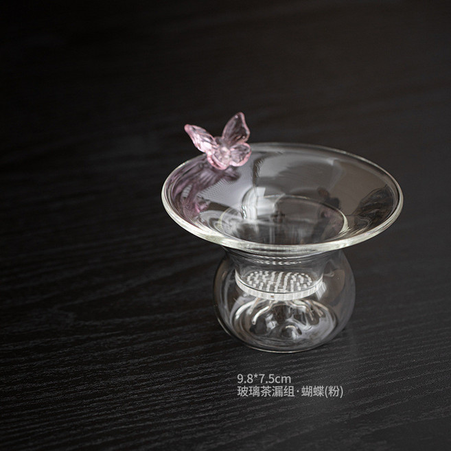 冰花玻璃茶濾 耐熱花朵茶隔茶漏, 1個, 粉蝴蝶茶滤