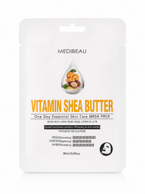MEDIBEAU VITAMIN SHEA BUTTER One Day Essential Skin Care MASK PACK 亮白抗皺, 10組, 20ml