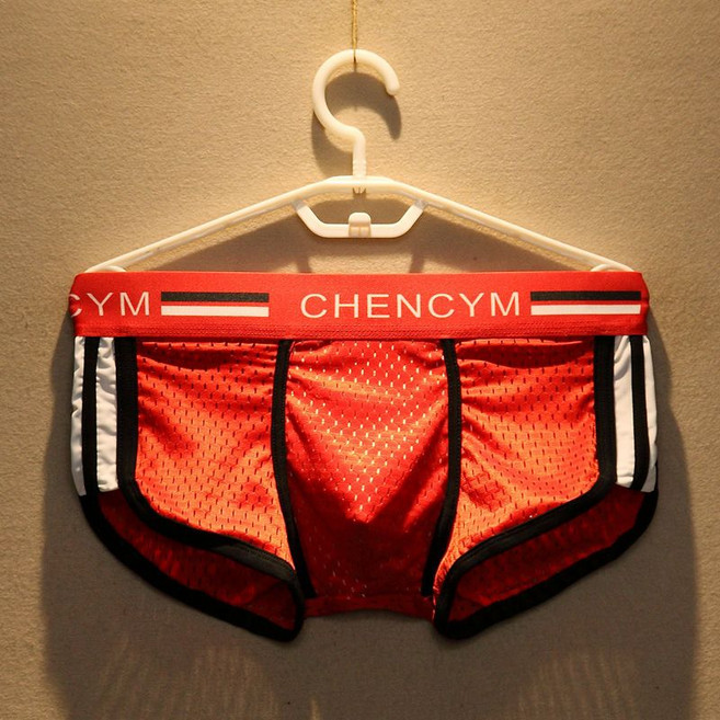 CHENÇYM 男士冰絲平角內褲 薄款透氣網孔四角褲, 1個, 8010A紅色1條裝M 推薦體重80-100斤