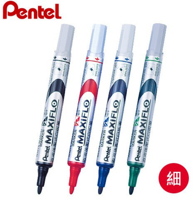 飛龍 Pentel 後壓式白板筆 圓頭, 1個, 紅,MWL5S 細字