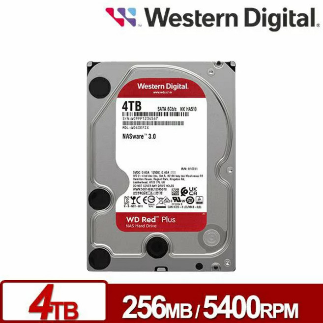 WD 紅標 Plus 4TB 3.5吋 NAS內接硬碟 WD40EFPX, 1個