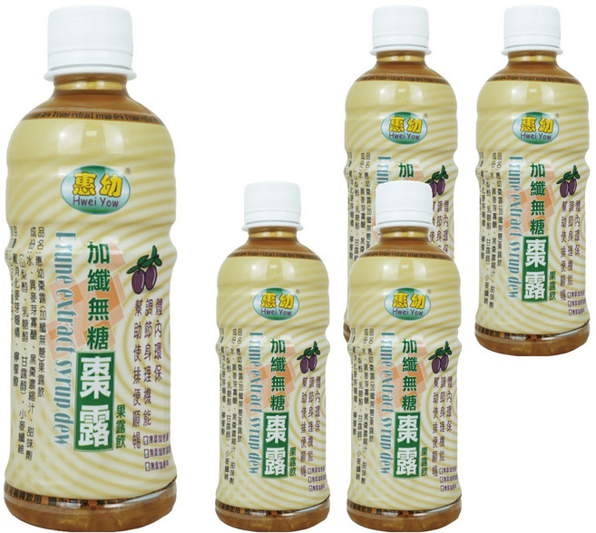 Hwei Yow 惠幼 棗露 加纖無糖 果露飲, 330ml, 5瓶
